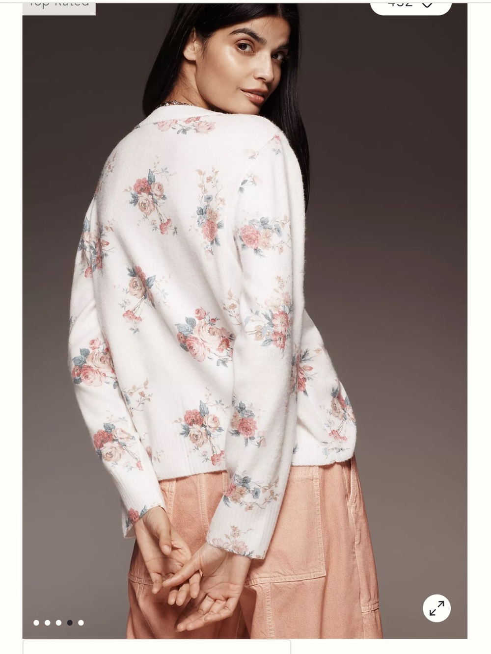 By Anthropologie Crew-Neck Floral Cardigan Sweater new - Picture 3 of 7